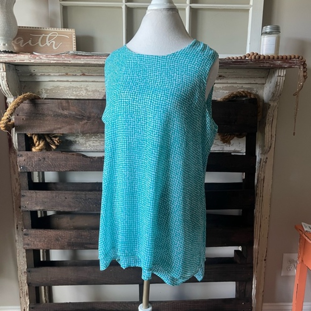 🟠FEVER Sleeveless Blouse in Turquoise/White XL